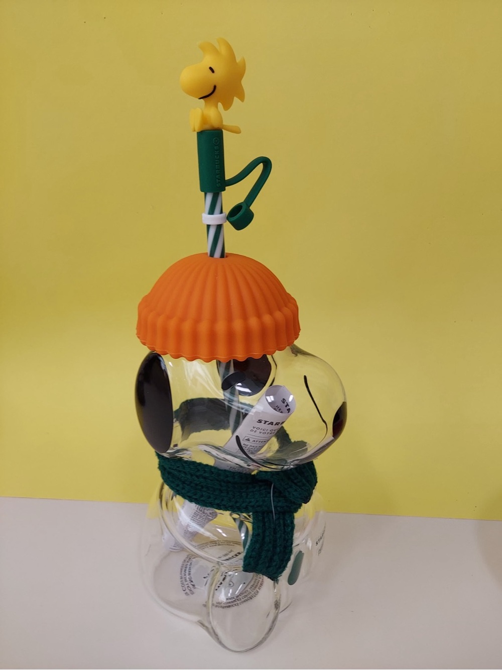 Starbucks Orange & Green Snowman Vase with Woodstock Topper